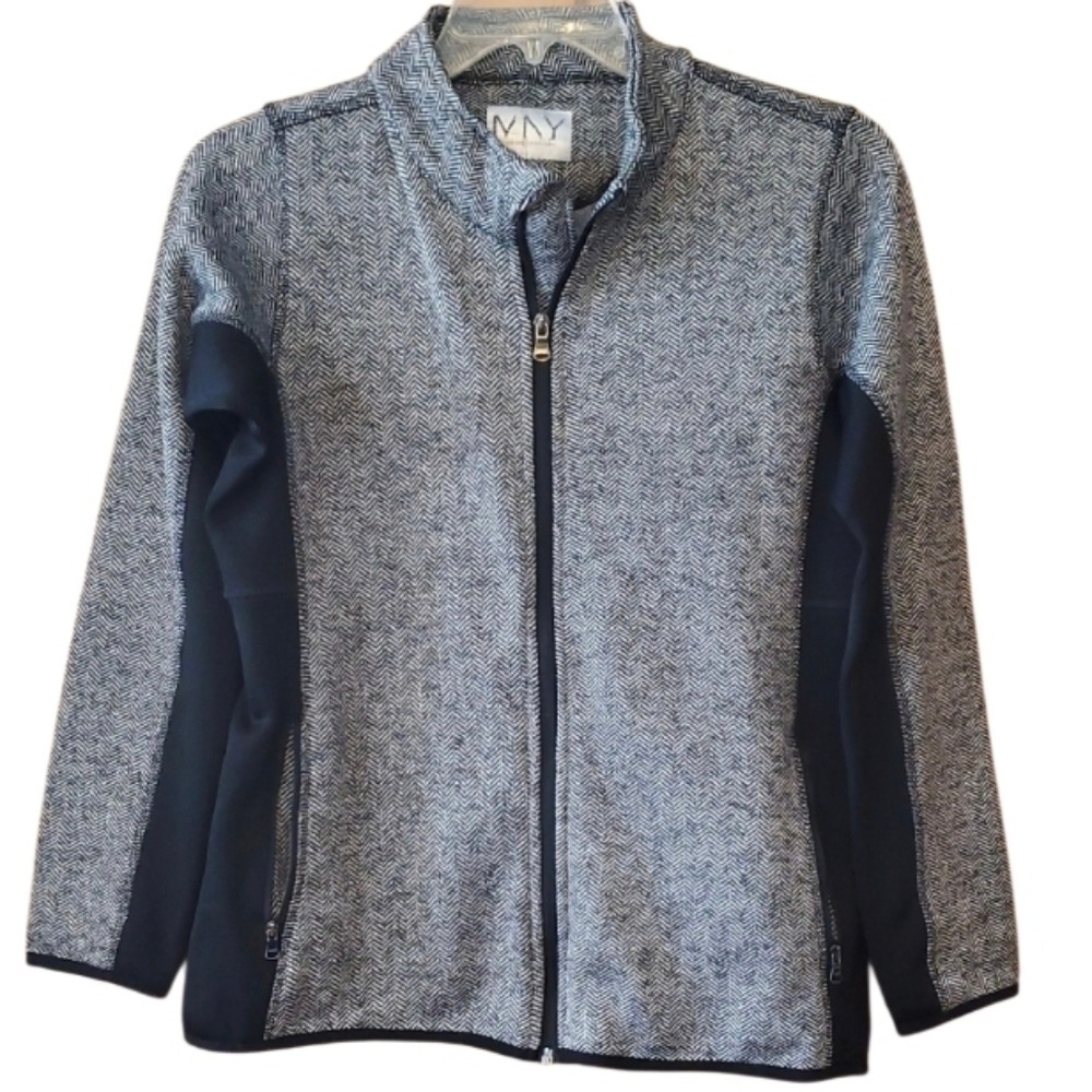 Andrew Marc New York Black Herringbone Zip Front Fleece Lined Jacket Size Large